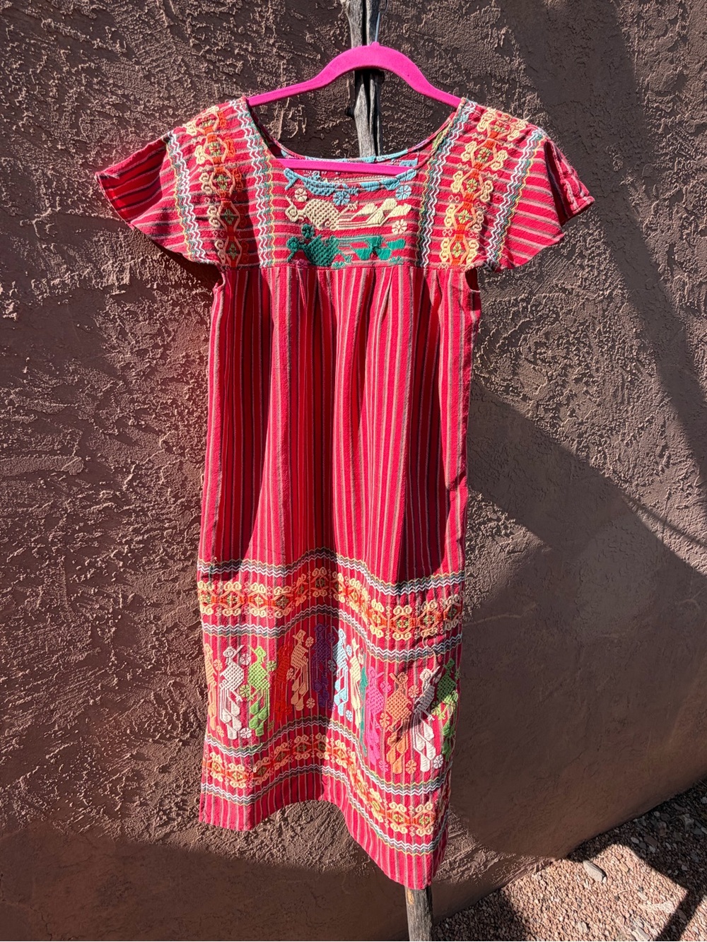 Vintage Handwoven Huipil Dress | Folk Tunic Embroidered Birds Animals